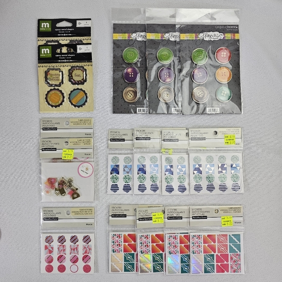 Lot Of Scrapbooking/Planner Accessories - Stickers Epoxy Shapes Button Brads - Picture 1 of 15